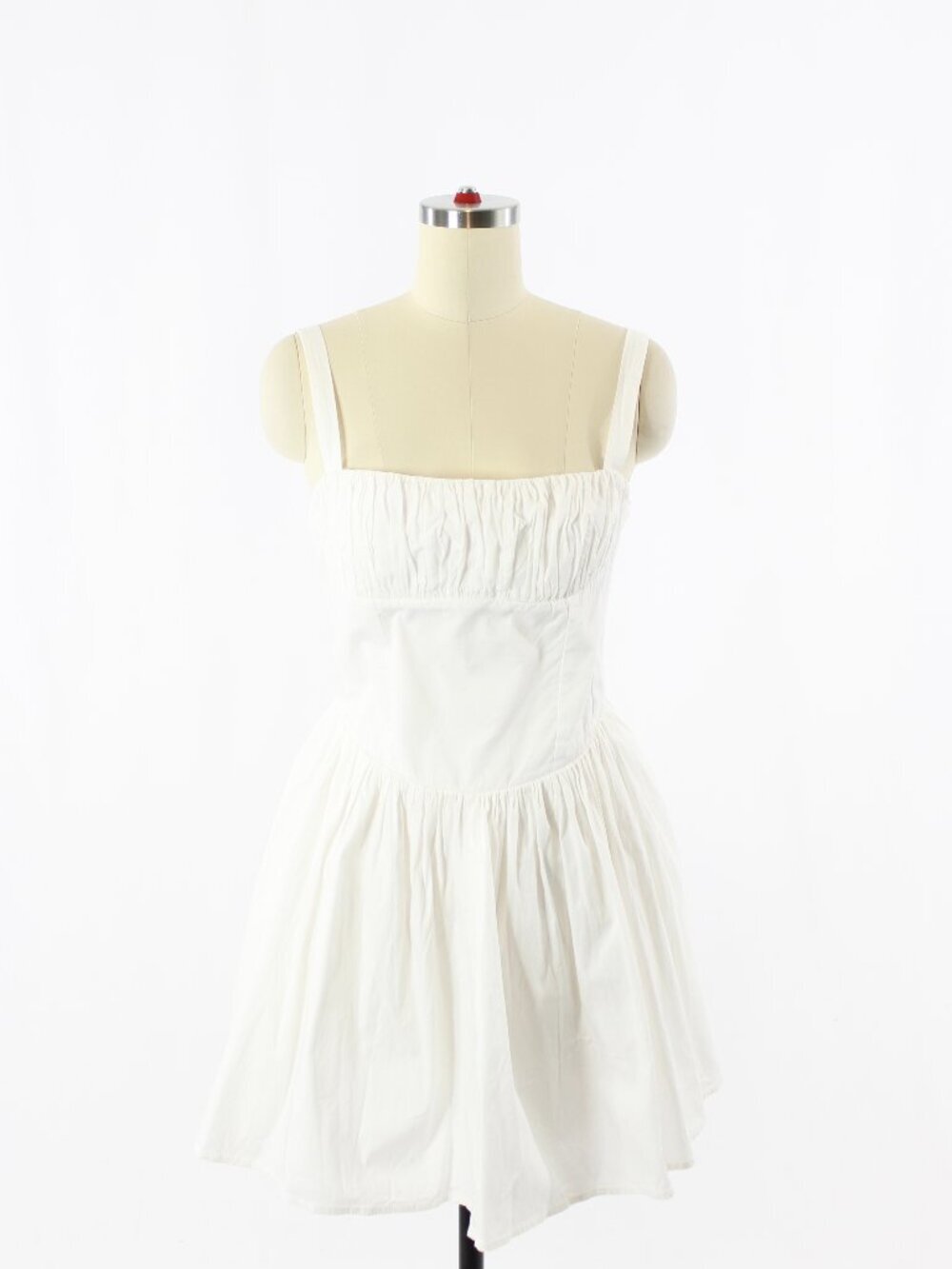 ZARA White Cotton Poplin Ruched Fit & Flare Corset Mini Dress, Size XL